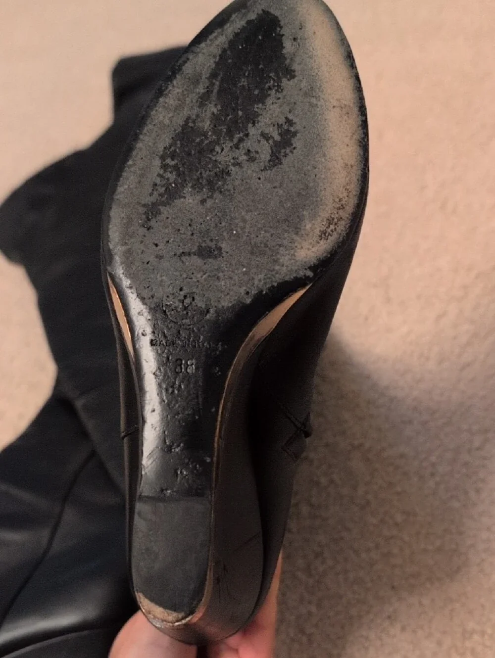 Black Leather Over The Knee High Wedge Boots CHANEL